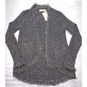 Zara Knit Cardigan Blazer Women Size Med Silver Metallic Thread Open Front NWT